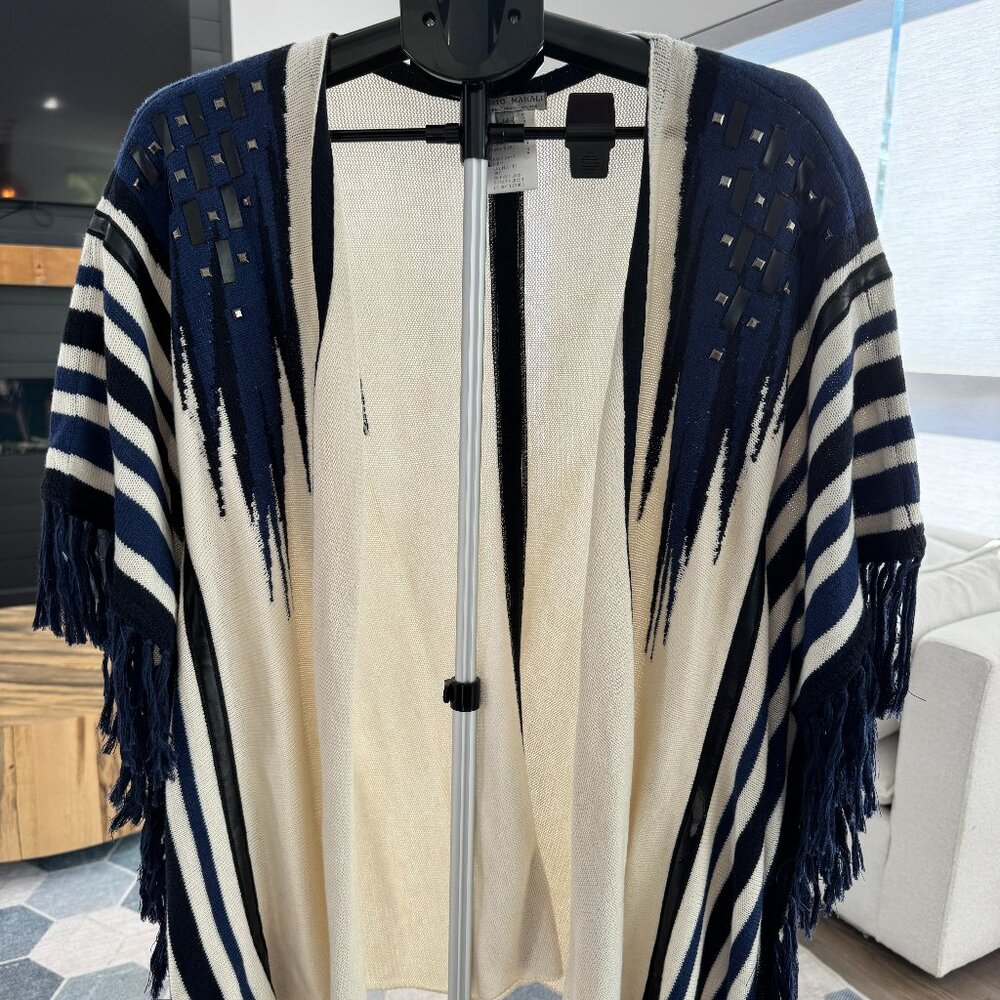 Alberto Makali wool blend laser cut poncho